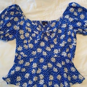 Blue and white flowered shirt